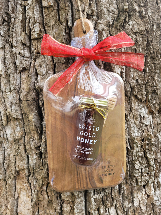 Acacia Wood Cutting Board & Honey Set